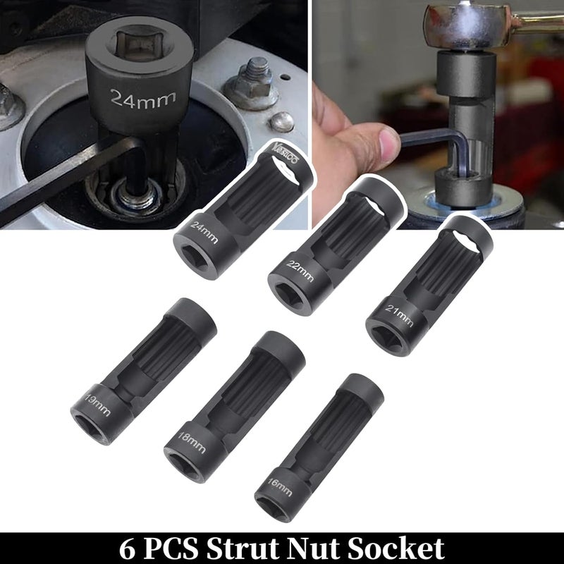 Yuesstloo 9pcs Strut Nut Socket 16mm 18mm 19mm 21mm 22mm 24mm with 12 Point 1/2" Drive, Suspension Strut Spreader Socket Tool Kit Shock Absorber Tool Suspension Strut Split Hub/Knuckle Spreader Tool - Image 3